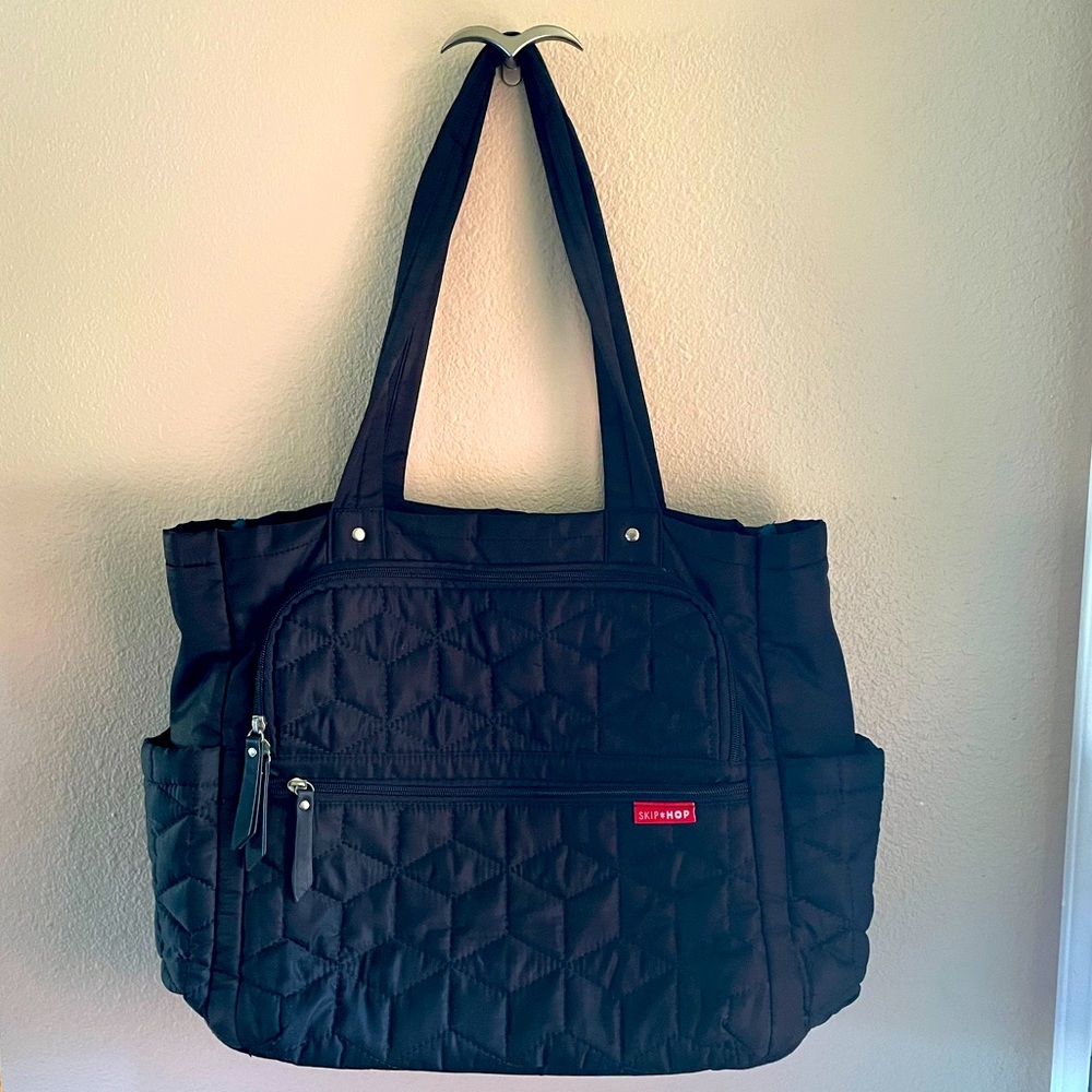 Skip hop black quilted diaper bag